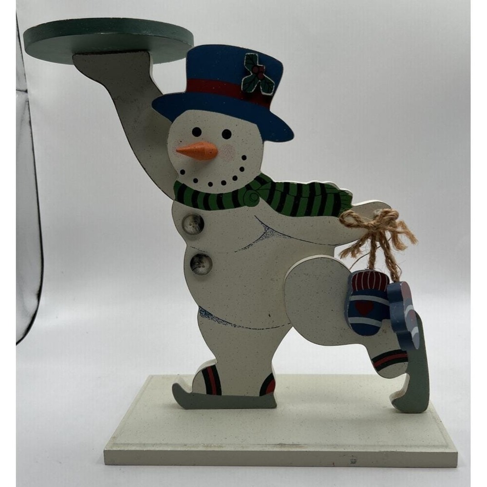1999 Vintage ABC‎ Distributing Snowman Candle Holder Skating Holiday Decoration